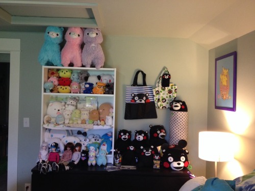 thatfilthyanimal:  goopuff:  for those who don’t know i moved recently and my plushes are set up like this  Holy crap o__o Nice collection!!Where did you find those cool shelves that you have mounted above the monitor? It’s awesome @w@  I DIDNT KNOW