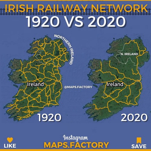 Irish railway network 1920 Vs 2020.bymaps.factory