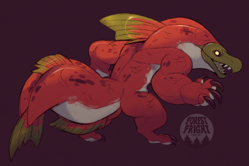 forestfrightart:my sockeye salmon monster character, river!
