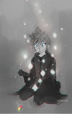 hawberries:  “i feel like i’m forgetting something really important”[a drawing of roxas kneeling on the ground with shards of light floating around him. he is posed as if he should be holding someone. he’s crying, yet looks surprised to be doing