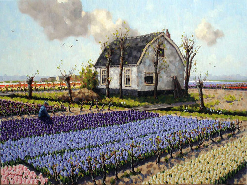 Cottage at Lisse   -    Leo van den EndeDutch, b. 1939-Oil on canvas,  50 x 70 cm.