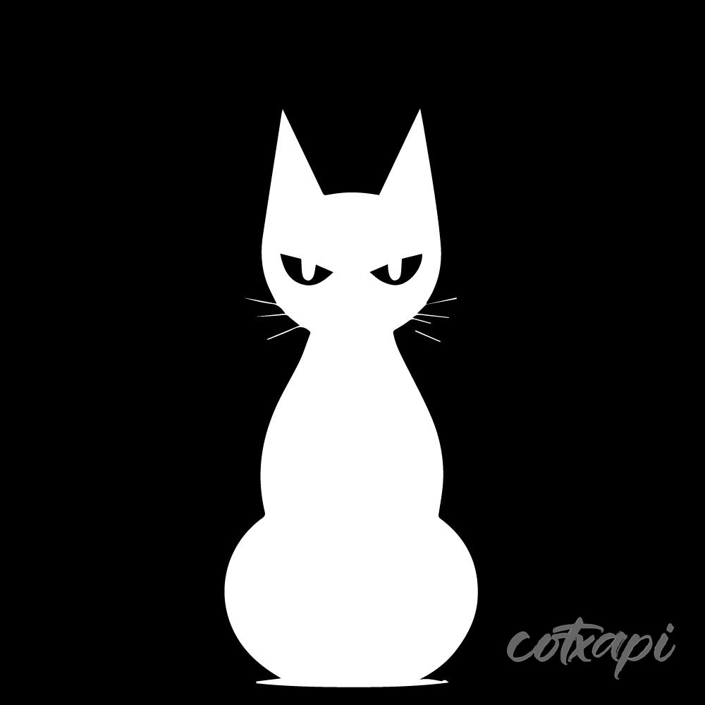 Cute Cat Shadow Icon Animal Vector Art Illustration, Black and White Outline Design