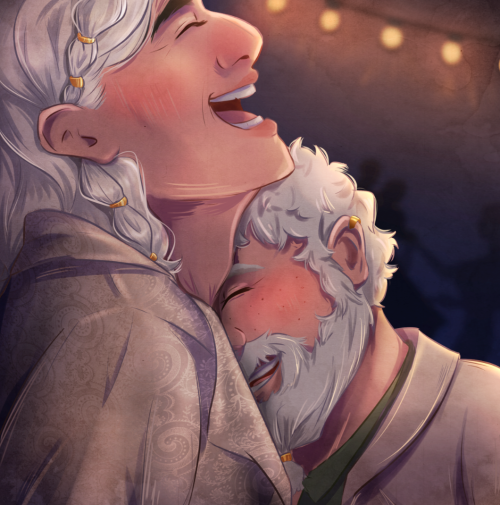 franzis-frantic-thoughts:lenaellsi:laughing at their wedding  [ID: A digital drawing of characters Z