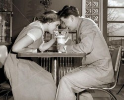 zombieprincessunicorn:  Couple at the malt shop in the 1950s  We should recreate this sweet pea @louismga16