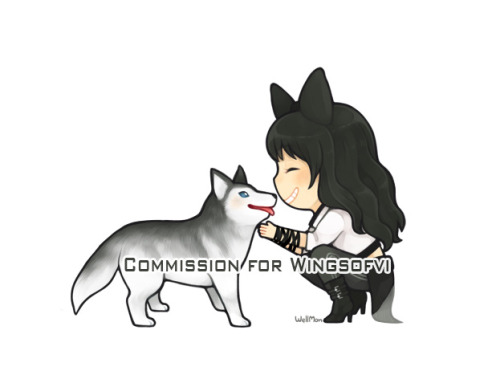 Chibi commission for Wingsofvi! Blake Belladonna with a husky.Thank you so much for the commission :