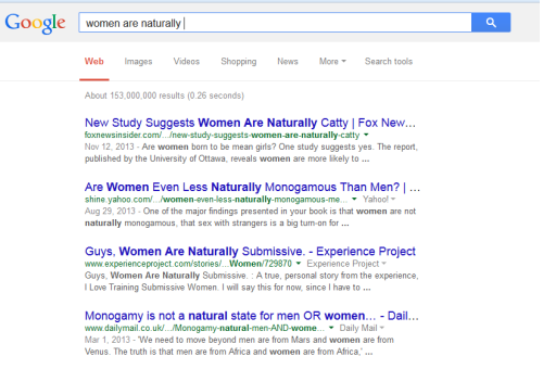 Not surprised the first result for &ldquo;women are naturally&hellip;&rdquo; was a Fox N