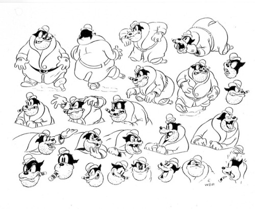 Early Disney model sheets of Horace Horsecollar, Clarabelle Cow, and (Peg Leg) Pete. Judging by thei
