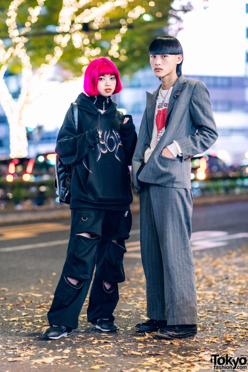 17-year-old Japanese fashion designer Ayumi and web designer Mamichi on the street in Harajuku. She&