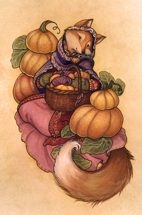 A cute pumpkin fox doodle to celebrate the coming autumn Her outfit is inspired by the ever-stylish 