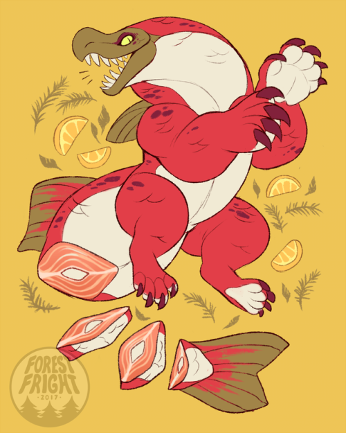 forestfrightart:my sockeye salmon monster character, river!