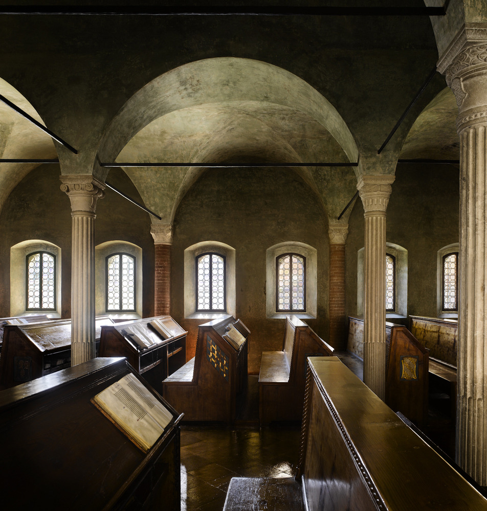 petitcabinetdecuriosites:
“  Share
 Tweet

✖
The Biblioteca Malatestiana in Cesena, Italy
The Biblioteca Malatestiana in Cesena, near Rimini in Northern Italy is without doubt the best-preserved example of what a late Medieval library looked like....