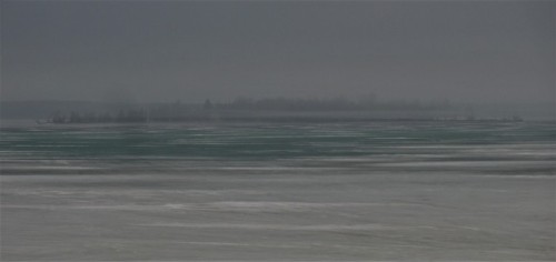 Flynn Island, aka Treasure Island, as a fog rolls across Higgins Lake, Michigan.