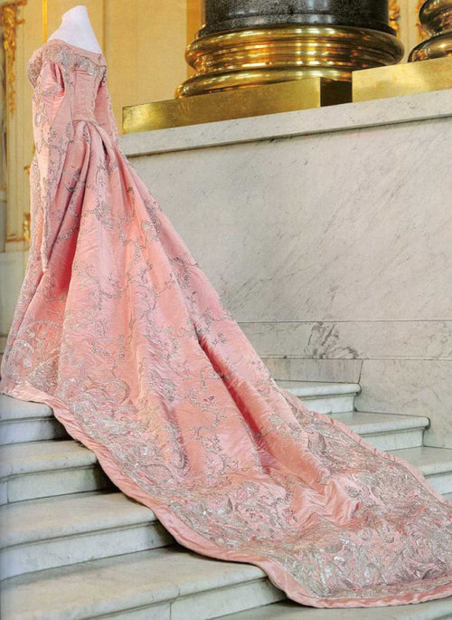 Russian court ceremonial dress of pink moire by Nadezhda Lamanova, late 19th-early 20th century