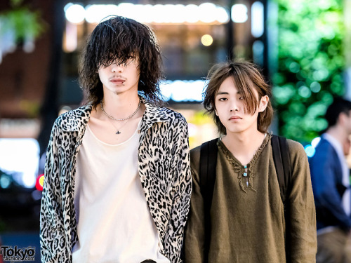 tokyo-fashion:  18-year-old Nashu and 20-year-old Toku on the street in Harajuku wearing ripped denim and fashion by Levi’s, Hysteric Glamour, Bounty Hunter, Vivienne Westwood, Dr. Martens, and HumanExperiments. Full Looks