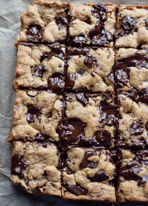 sweetoothgirl:CHOCOLATE CHUNK NUT BUTTER BLONDIES RECIPE