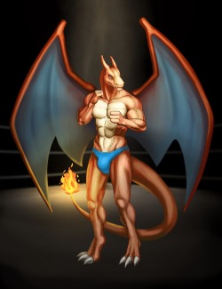 Commission from allaros of a fighting Charizard~He’s very confident he’ll win in combat~