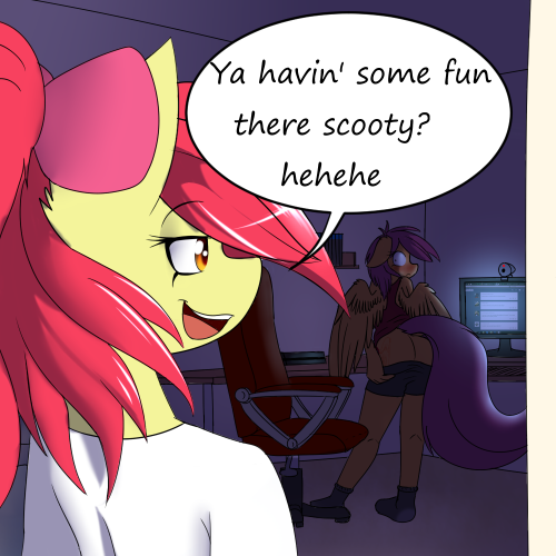 needs-more-butts:asknerdyscootaloo:Dammit Applebloom….i got to start closing my door…  :3  < |D’“’