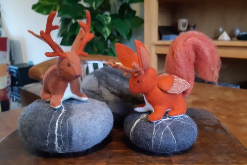 laurasimonsdaughter:Cousins!The jackalope now has a wolpertinger for a friend <3I have been sewin