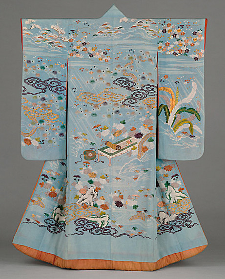 ‘Furisode with Imagery Alluding to the Noh Play Kikujido, Edo period (1615-1868), late 18th-ea