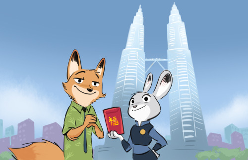 fawnv:  Super honored to get to draw exclusive Zootopia images for the Southeast Asia campaign. The images feature landmark/iconic images from each country. From top to bottom: Thailand, Malaysia, and Philippines. I hope to hop on an actual Jeepney one