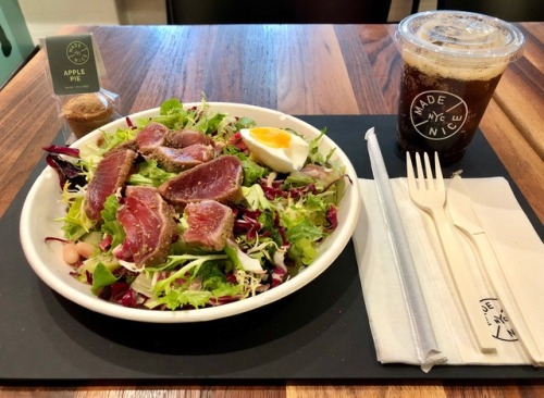 From Made Nice:An Apple Pie Bite, Seared Tuna Salad, and a small Coffee Soda.Cost: in order of menti