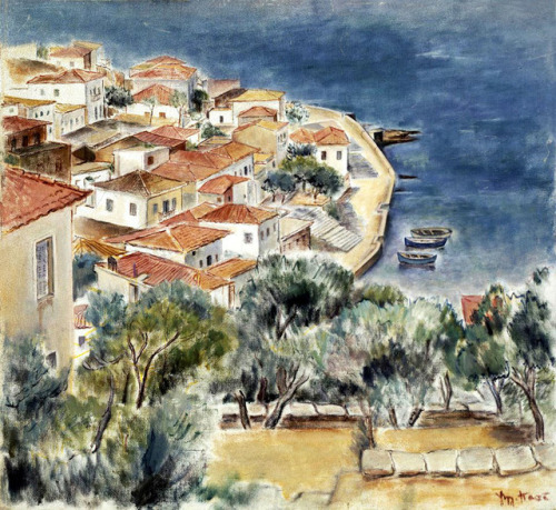 Batsi Beach,  Andros    -   Aglaia Papa, 1940-50Greek, 1904- 1984 Oil on canvas , 60 x 65 cm.