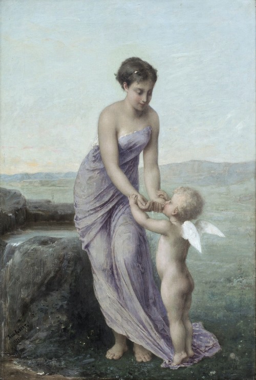 Jean-Ernest Aubert (1824-1906, French) ~ Woman with Putti at Spring, 1875 [Source: Bukowskis]