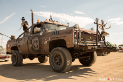 postapocalypticflimflam:  bulletfarmersdaughter:  If you see this coming, its over for you Photocredit: Mark Matcho  New Apocalypse Car sub-trope. What animal skull, horns and/or antlers do you use as a hood ornament? And yes, living beings count. Even