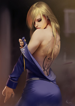 souracid: Riza Hawkeye from Full Metal Alchemist. 