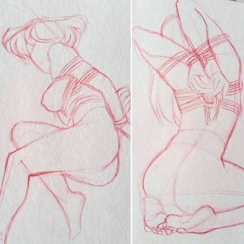 goldentar: Two of very little less explicit #shibari sketches I drew last month~ ♡ #sketch #art #kinbaku #study
