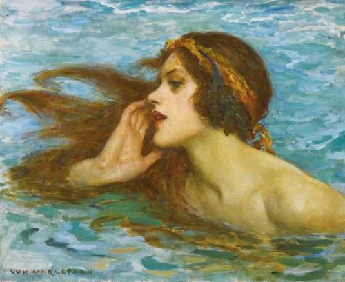 A Little Sea Maiden. Oil on Canvas. 43 x 53 cm. Art by William Henry Margetson.(1861-1940).