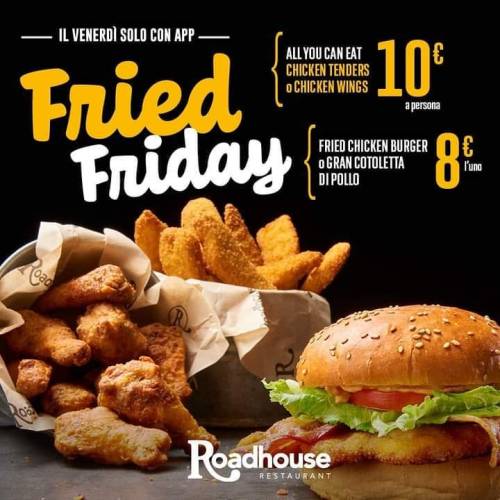Fan del pollo? Sei fritto! Scopri Fried Friday, la promo del venerdì di Roadhouse!
https://www.instagram.com/p/CF1fm5FJOXJq2T9eWLJmpwXdkzbfBtYEIK3FJU0/?igshid=ctecka54h9rh