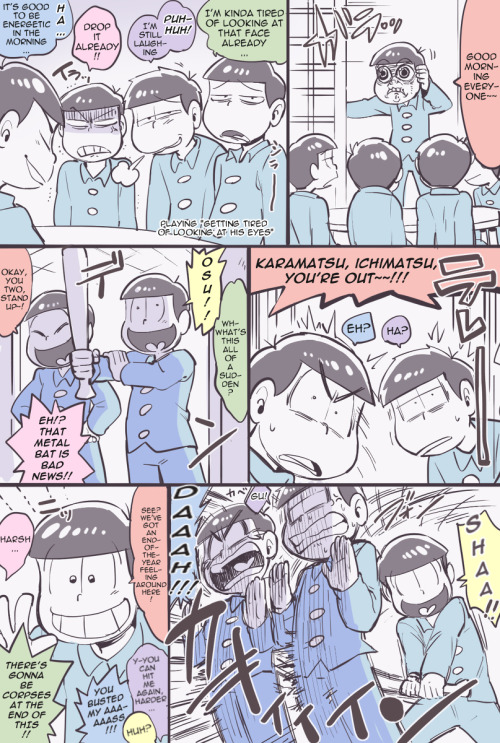 matsunoshrine:  Here’s the sextuplets having fun celebrating the end of the year together [with a bit of violence]. And also some lowkey Ichimatsu being a super-masochist…!? [Maybe.] Actually, this took a little longer to put out because the cleaning