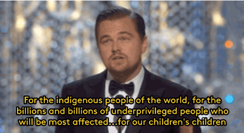 refinery29:  Leo in his Oscar acceptance speech: your votes in America and internationally have a major effect on global warming, the most dire threat of our time. Gifs: The Oscars on ABC FOLLOW REFINERY29 