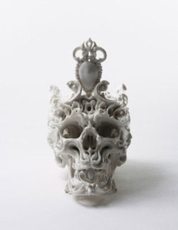 asylum-art:  															Beautifully Intricate Porcelain Skulls