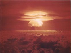 historicaltimes:  Fireball of Castle Bravo, the largest nuclear device ever detonated by the United States of America. The picture was taken from about 40,000 feet, Bikini Atoll, 1954 via reddit