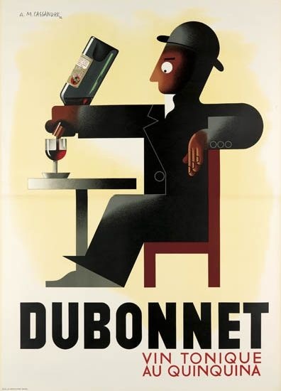 Adolphe Mouron Cassandre, artwork for Dubonnet, 1932. Danish poster print 1956. Via Swann Galleries.