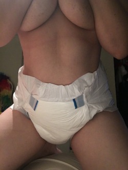 daddysbabykittycat:  I diapered up last night 😍 When I woke up this morning I made a mess 🍼💜   At least it helped my tummy a bit!