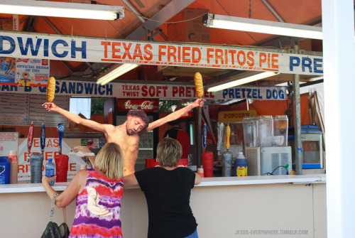 Jesus Selling Corn Dogs At The State Fair