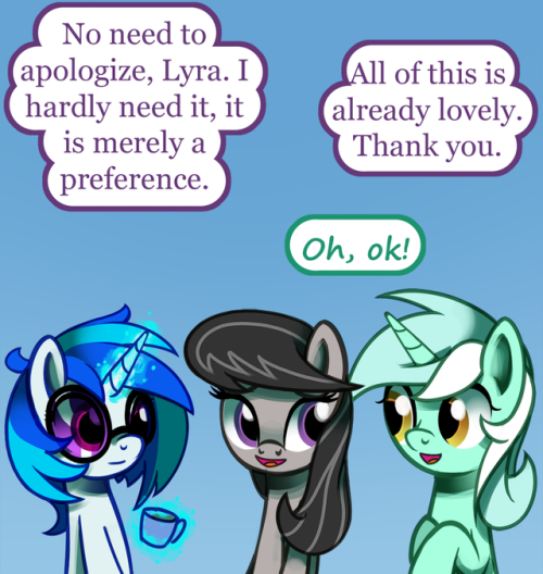 ask-canterlot-musicians: I have it on good authority that Bon-bon thinks her snores are “So super cute.”  Thank  you to all of the supporters here and on Patreon. If you would like to  become a patron, follow the link for information on pledge rewards.