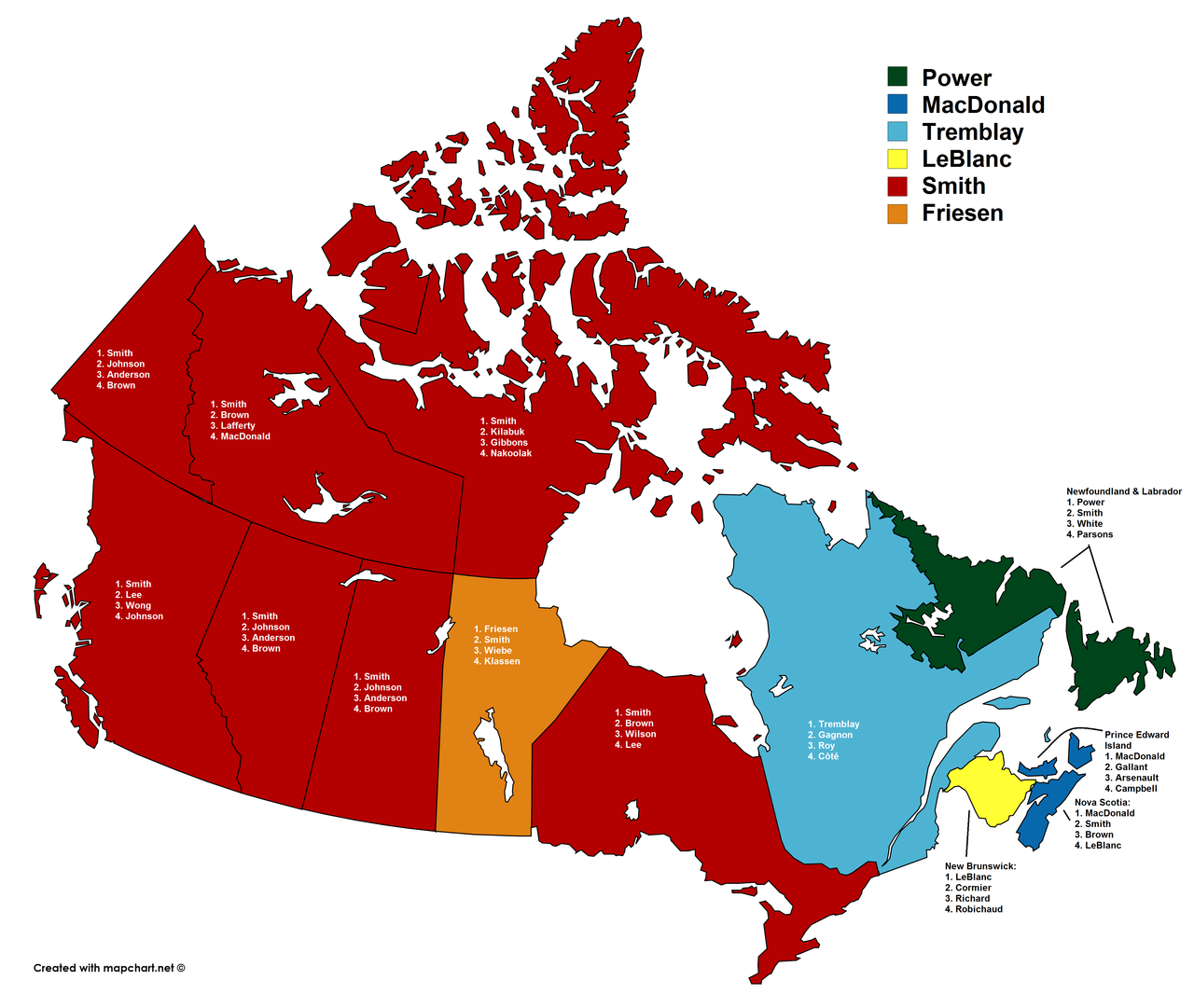 What are the most common last names in Canada?
