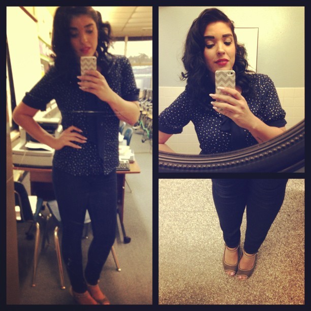 colorfulnickels:  testing starts today, ugh. #me #ootd #pinup #style #pincurls #vintage