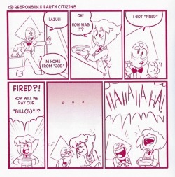 as-warm-as-choco:  “Responsible Earth Citizens” (page 6-7) My favorite pages from Steven Universe SDCC exclusive zine, written and illustrated by Lauren Zuke and Mira W. ! Nefeli, you know I’m gonna laugh forever at this, χαχαχαχα !  