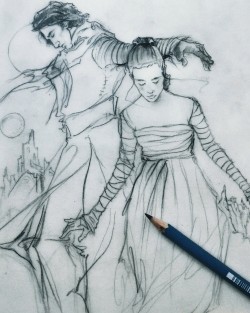 winterofherdiscontent:  ‘You &amp; I Wear the Looseness of Doom (And Find it Becoming)’ - WIP. Title is from E. E. Cummings, selected poems.   Currently working on this sketch that’s going to be a &lsquo;thank you’ gift to the (ever growing) Reylo