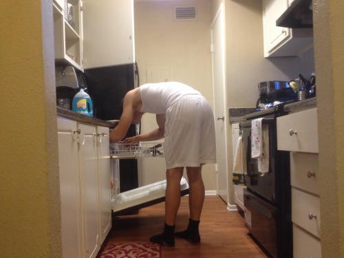corlebra-blog:  Cleaning house in my white a shirt and super tight jockey Y fronts ;) been leaky all