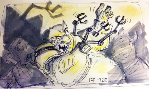 barryjohnson77:  In addition to animating Silver in Treasure Planet, Glen Keane did some beautiful storyboards. Here’s Silver spinning stories for the crew below deck as Jim Hawkins looks on. Although Jim is skeptical of this new character, he can’t