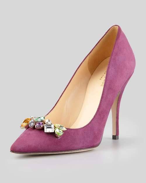 High Heels Blog licorice jeweled suede pointed-toe pump, amethystShop for more… via Tumblr