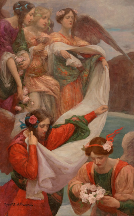 mysteriousartcentury:Rupert Bunny (1864-1947), Angels Descending, 1897, oil on canvas, 157.5 x 98.4 