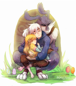 injureddreams:  Protective cuddleI couldn’t sleep so I decided to color this like I had promised. 