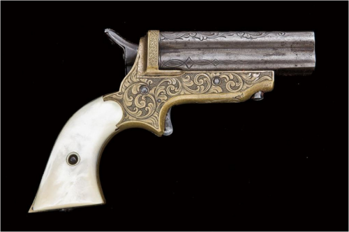 Engraved and pearl handled Sharps Model 2C four barrel derringer, circa 1860′s.